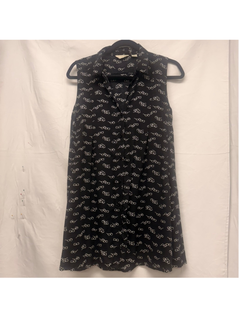 Women's 11.1. TYLHO Black & White Eyeglasses Print Sleeveless Mini Dress/Tunic S